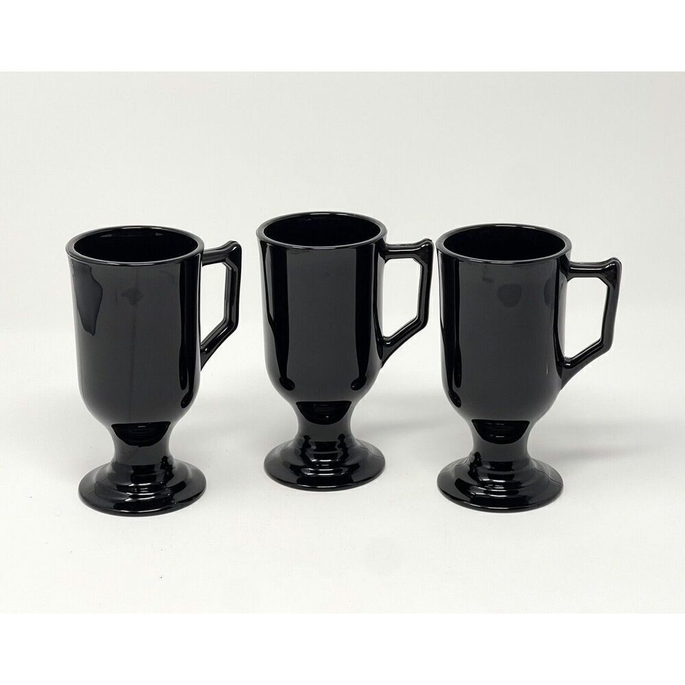 Indiana Glass Continental Black Ebony Irish Coffee Mugs Cups 5.5” Set Of 3